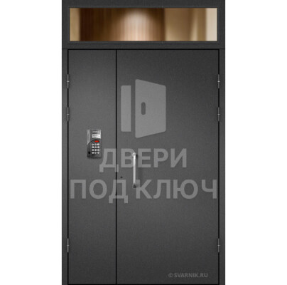Подъездная светлая стальная дверь с фрамугой ДПК-13880