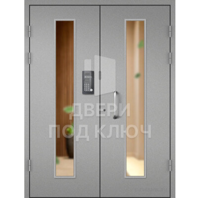 Тамбурная дверь серого цвета со стеклом ДПК-13735